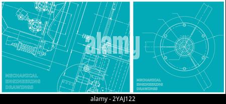 Blueprint. Technology Background. Engineering illustration set. Mechanical engineering drawing. Technical illustrations Stock Vector