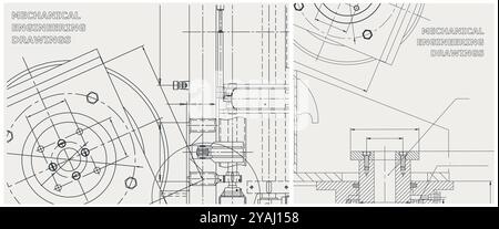 Blueprints set. Drawings of engine details and mechanisms. Mechanical engineering Stock Vector