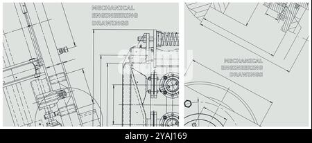 Blueprints set. Mechanical engineering drawing. Engine Vector illustration. Technical illustrations Stock Vector