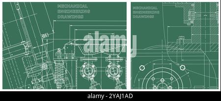 Blueprints set. Mechanical engineering drawing. Engine line drawing background. Technical illustrations, backgrounds. Scheme Stock Vector