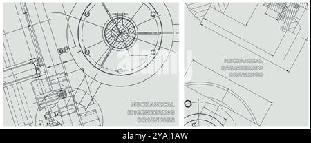Blueprint illustration set. Mechanical engineering drawing. Engineering Drawing Background. Technical illustrations, backgrounds Stock Vector