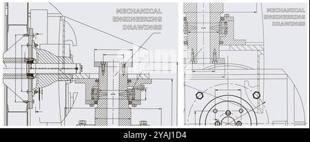 Blueprint. Engineering illustration set. Abstract Technology Background. Mechanical engineering drawing. Technical illustrations, backgrounds Stock Vector