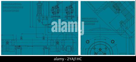 Blueprint. Abstract Technology Background. Engineering illustration set. Mechanical engineering drawing. Technical illustrations, backgrounds Stock Vector
