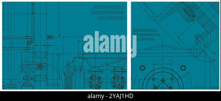 Blueprint. Engineering illustration set. Mechanical engineering drawing. Technology Background Stock Vector