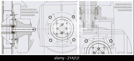 Blueprint. Engineering illustration set. Abstract Technology Background. Mechanical engineering drawing Stock Vector