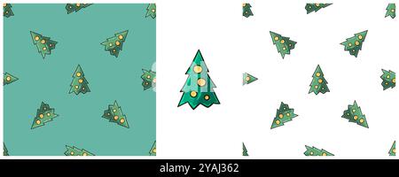 Christmas holidays. Set Seamless patterns in hand draw style. Christmas trees. Can be used for fabric and etc Stock Vector