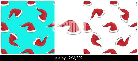 Set Christmas background. New Year hats. Seamless pattern in hand draw style. Can be used for fabric Stock Vector