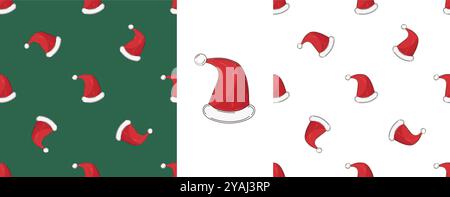 Christmas holidays. New Year's hats. Set Seamless patterns in hand draw style. Can be used for fabric Stock Vector