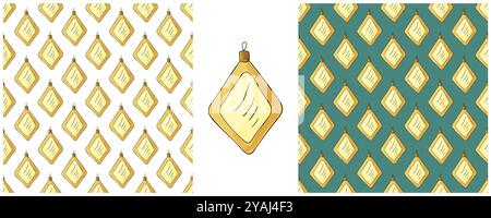 New Year holidays. Set Seamless patterns in hand draw style. Christmas tree toys. Can be used for fabric, packaging, wrapping paper and etc Stock Vector