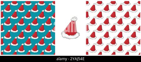 Set Christmas background. New Year hats. Seamless pattern in hand draw style. Pattern created for fabrics, textiles, wrapping, etc Stock Vector
