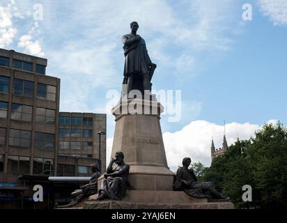 NEWCASTLE UPON TYNE, UK - AUGUST 02, 2012:  John Graham Lough’s Memorial Statue of George Stephenson in Neville Street Stock Photo