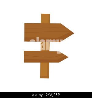 Wooden signpost illustration with two arrow shaped planks pointing in opposite directions. Stock Vector