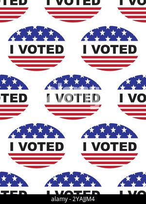 Seamless vector pattern with I voted text in colors of USA flag red blue white stars and stripes. Vector illustration Stock Vector