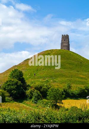 The tower of St Michael's Church on Glastonbury Tor in summer Somerset England UK Stock Photo