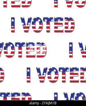 Seamless vector pattern with I voted text in colors of USA flag red blue white stars and stripes. Vector illustration Stock Vector