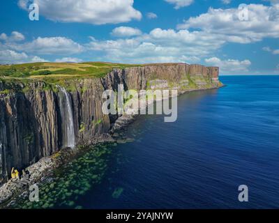View on Kilt Rock and Kilt Rock Waterfall, Isle of Skye, Scotland Stock Photo