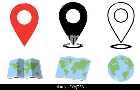 Set of map pin location icons. Template for colored icons for location pins. Web placement symbols and navigation isolated on a white background. Vect Stock Vector