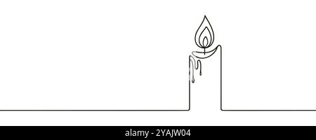 Continuous line drawing of candle. Candle one line icon. One line drawing background. Vector illustration. Christmas candle icon, the candle is drawn Stock Vector
