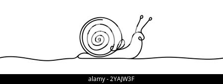 One single line drawing of exotic snail mascot concept for healthy food logo identity. High nutritious escargot healthy food. Modern continuous line d Stock Vector