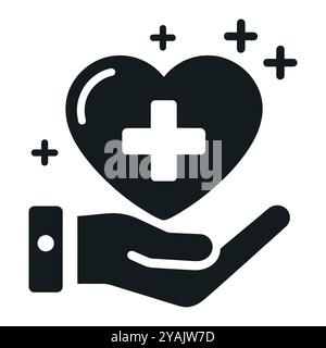 Health Care Center Icon. Flat Design. Isolated Illustration. Two hands holding a heart with a cross on it Stock Vector