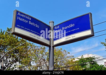 Street sign in the Tijuca neighborhood, Rio de Janeiro, Brazil Stock Photo