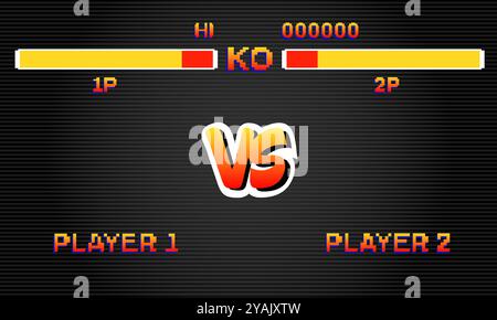Fight retro game interface in dark style with HP banner. Stock Vector