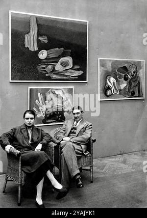 Toyen and Jindrich Styrsky in the Alsov Hall of the Artistic Discussion in Prague at a joint exhibition - 1931 Stock Photo