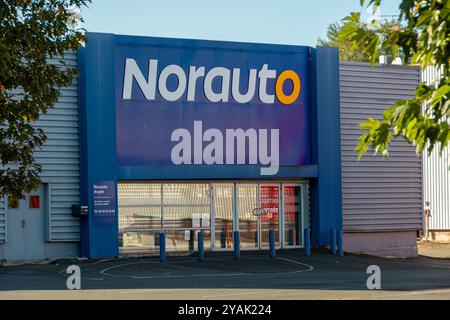 Exterior view of a Norauto center. Norauto is a French company specializing in rapid automobile repair, maintenance and automotive equipment Stock Photo