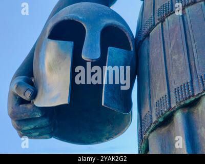 Bronze Warrior: Close-Up of King Philip II Helmet in Thessaloniki. Macedonian king and warrior. Stock Photo