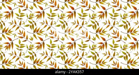 Autumn background of yellow ash leaves based on a seamless pattern.  Dried and pressed leaves isolated on a white background. Stock Photo
