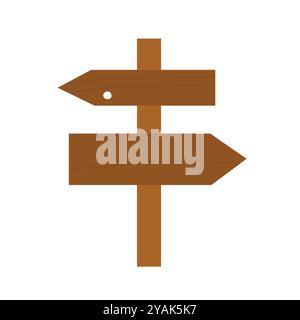 Wooden signpost with two arrow planks, one with a hole, pointing in opposite directions. Stock Vector
