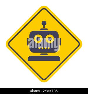 robot head icon. chat bot in social networks. icon on a yellow background. Stock Vector