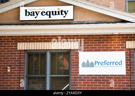 Glenwood Springs, USA - June 29, 2019: Home mortgage lender bank, lender office buildings with sign of Bay Equity in Colorado town Stock Photo