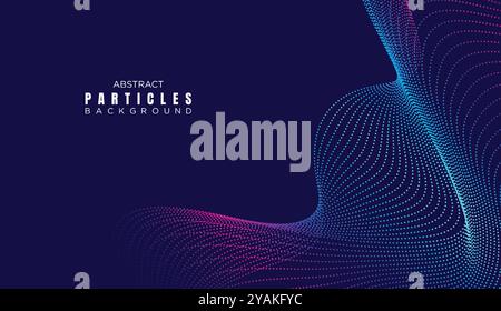Abstract Dot Flowing Line Waves Smooth Curves Background. Particle Geometric Technology Line Wave Halftone Dotted Background Website, Header, Banner Stock Vector