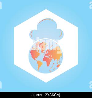 Cuisine Global, White Color Store Logo, Orange World Icon, White Background Stock Vector