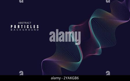Abstract Dot Flowing Line Waves Smooth Curves Background. Particle Geometric Technology Line Wave Halftone Dotted Background Website, Header, Banner Stock Vector