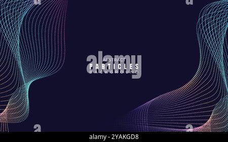 Abstract Dot Flowing Line Waves Smooth Curves Background. Particle Geometric Technology Line Wave Halftone Dotted Background Website, Header, Banner Stock Vector