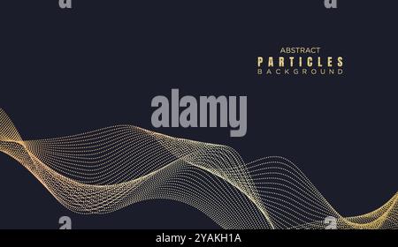 Abstract Dot Flowing Line Waves Smooth Curves Background. Particle Geometric Technology Line Wave Halftone Dotted Background Website, Header, Banner Stock Vector