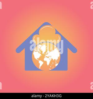 Cuisine Global, Blue Color Store Logo, Orange Gradient Background Vector Stock Vector