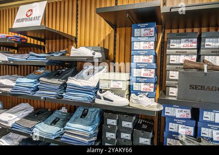Trieste Italy,Capo di Piazza Giuseppi Bartoli,inside interior,shoes clothing store,Docksides Sebago athletic sports,Muphy & Nye nautical maritime wear Stock Photo