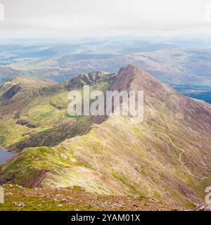 View of Y Lliwedd looking east from Yr Wyddfa summit, Wales Stock Photo