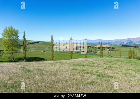 Countryside view from lookout on Fairlie-Geraldine Highway RD 17, Fairlie, Canterbury, New Zealand Stock Photo