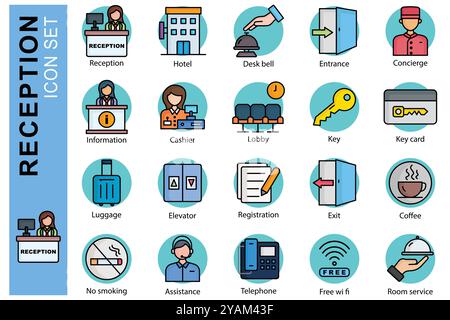 Reception icon set. colored outline icon style. icon related to reception. hotel elements vector illustration Stock Vector