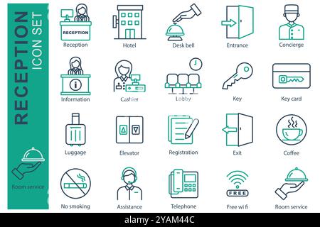 Reception icon set. line icon style. icon related to reception. hotel elements vector illustration Stock Vector