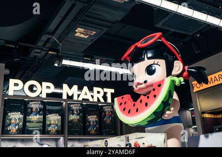 Hong Kong - August 11, 2024: Pop Mart is an art toy store selling designer toy in a blind box format. Stock Photo