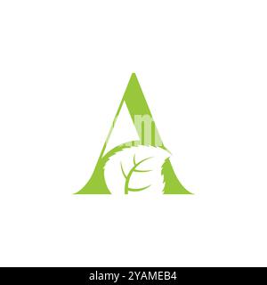 Letter A with leaf logo. Initial eco logo design. Eco-friendly, ecology and environment symbol. Isolated vector illustration stock illustration Stock Vector