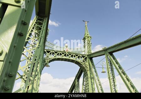 The Liberty Bridge in Budapest, Hungary, connects Buda and Pest across the River Danube. It is the third southernmost public road bridge in Budapest, Stock Photo