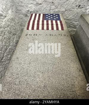 The burial tomb of 2nd U.S. President John Adams at United First Parish Church in Quincy, MA, a National Historic Landmark, houses the crypt of John A Stock Photo