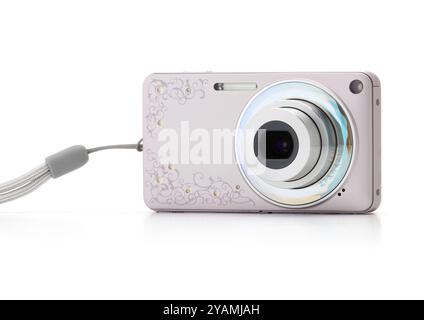 Pink digital compact camera on a white background Stock Photo