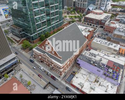 Aerial view of the famous Ryman Auditorium in Nashville Tennessee Stock Photo